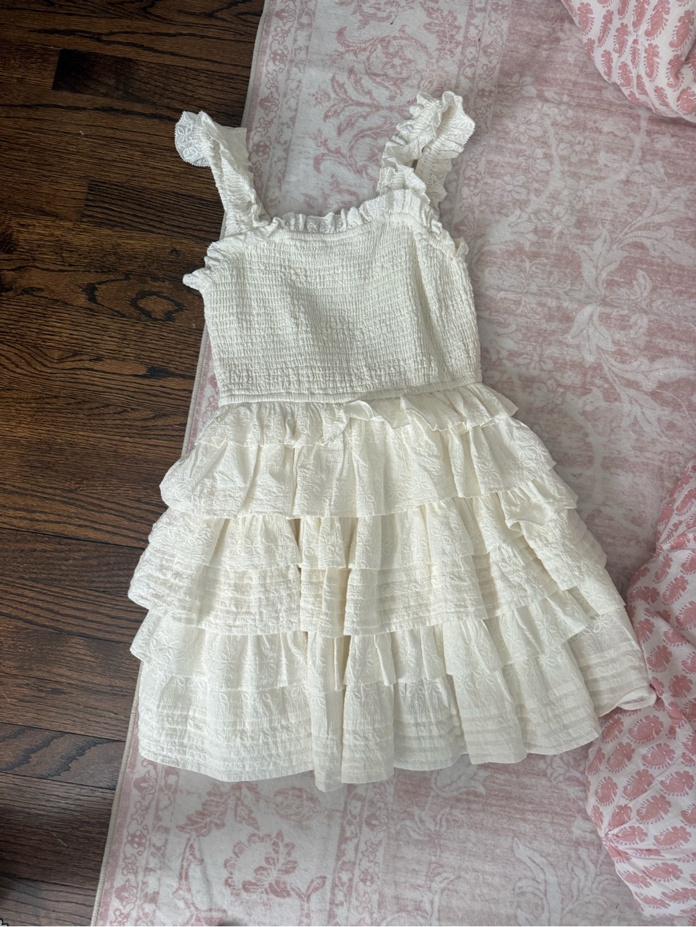 Anthropologie Cream Smocked Tiered Ruffle Mini Dress - Picture 2 of 3